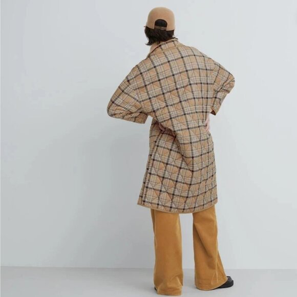 Uniqlo | C Plaid Check Padded Pufftech Oversized Long Coat Sz. S - Picture 2 of 12